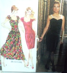 7619 DROP WST BONED STRAPPY SLIM WRAP-FLARE DRESS  PATTERN 12-16